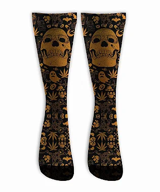 Meia  Cano Alto - Cannabis Skull Orange