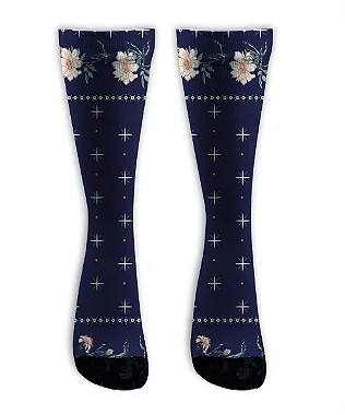 Meia  Cano Alto - Floral Romantic Lovers