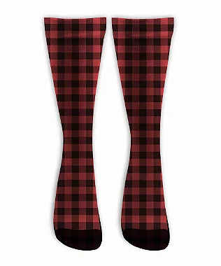 Meia  Cano Alto - Xadrez Vermelha