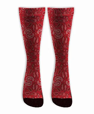 Meia  Cano Alto - Paisley Vermelha