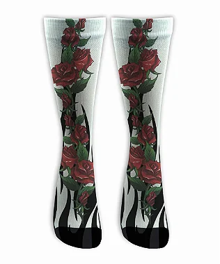 Meia  Cano Alto - Roses Flame White
