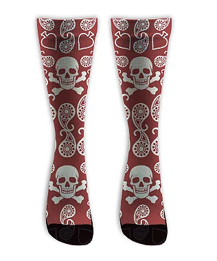 Meia  Cano Alto - Bandana Mexicana Caveira - Red
