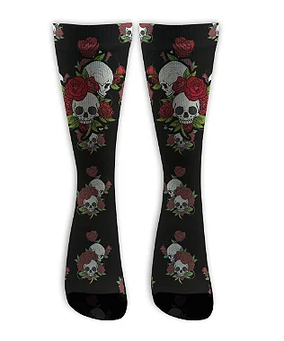 Meia  Cano Alto - Caveira com Rosas