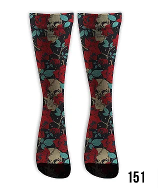 Meia  Cano Alto - Caveira Floral Azul