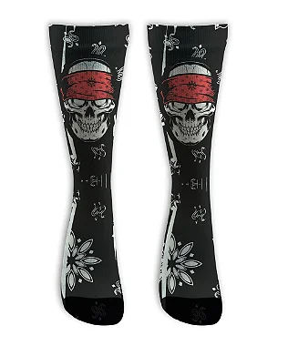 Meia  Cano Alto - Skull Bandana Black