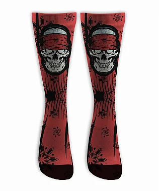 Meia  Cano Alto - Skull Bandana Red