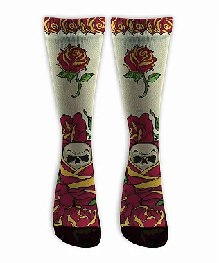 Meia  Cano Alto - Skull Rosa Off-White