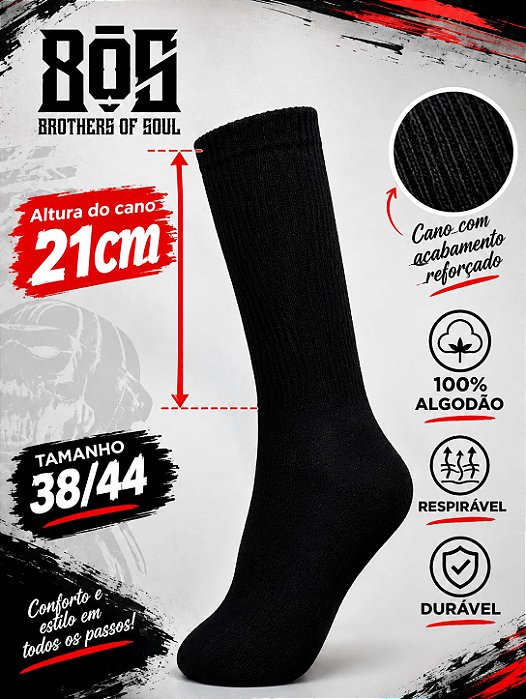 MEIA CANO ALTO ALGODÃO PRETA