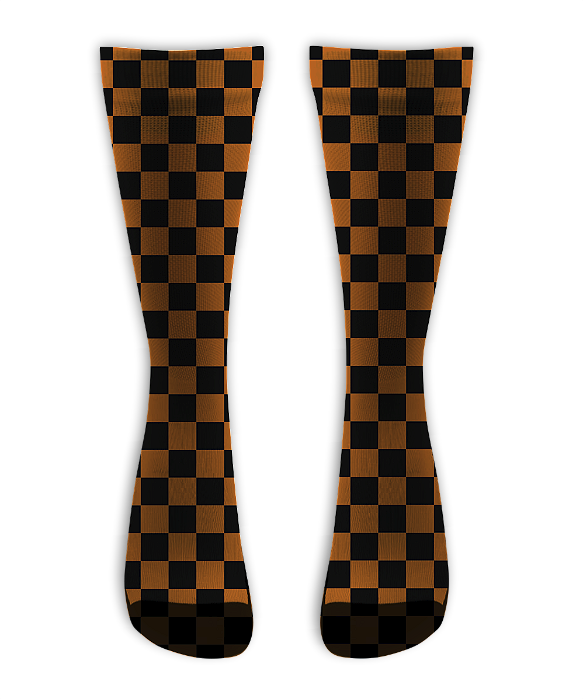 Meia  Cano Alto - Quadriculado Laranja e Preto