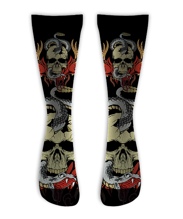 Meia  Cano Alto - Skull Devil Snake Black