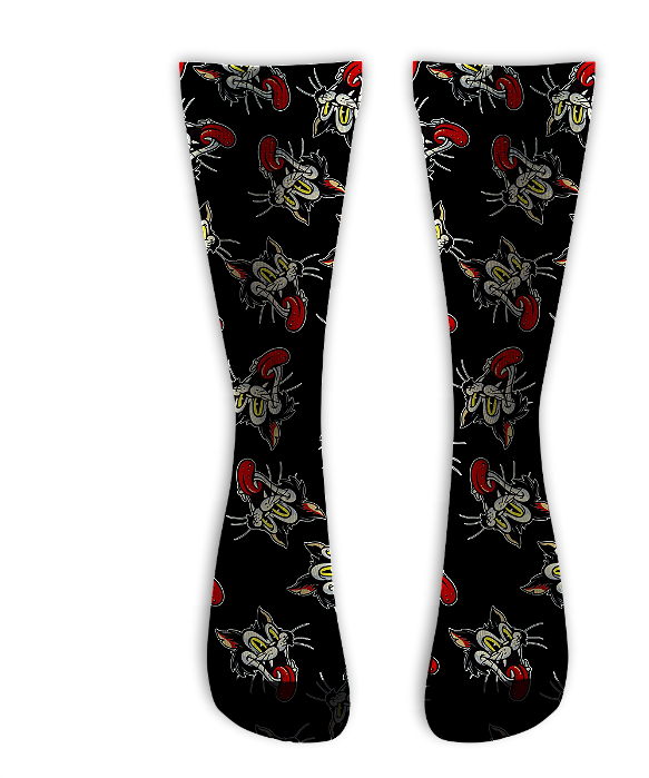 Meia  Cano Alto - Mad Cat Black