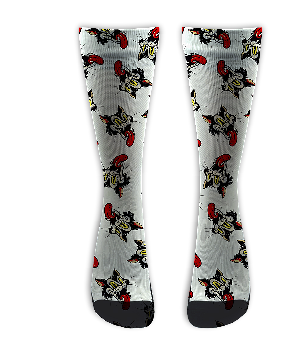 Meia  Cano Alto - Mad Cat White