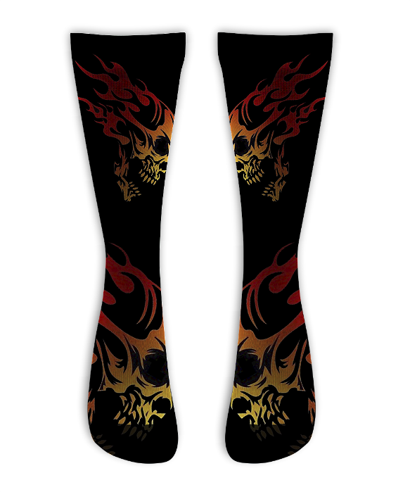 Meia  Cano Alto - Skull Flames Black