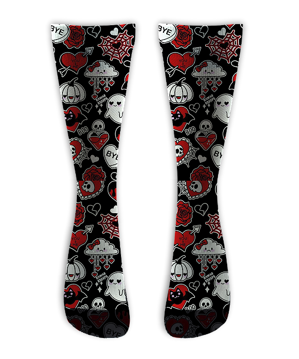 Meia  Cano Alto - Happy LOVE ME Skull
