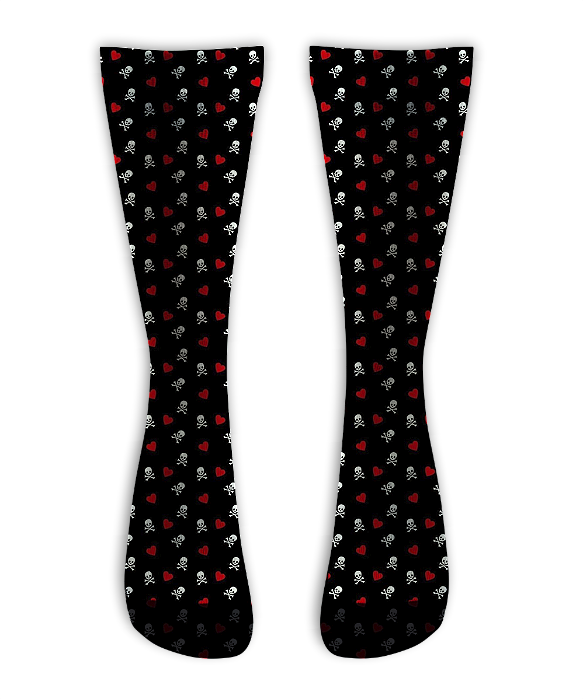 Meia  Cano Alto - Little Heart Skull