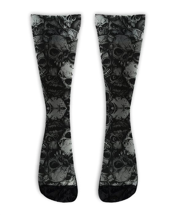 Meia  Cano Alto - Skull Bad Gray