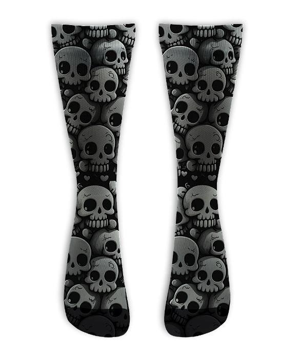Meia  Cano Alto - Skull Happy Grey
