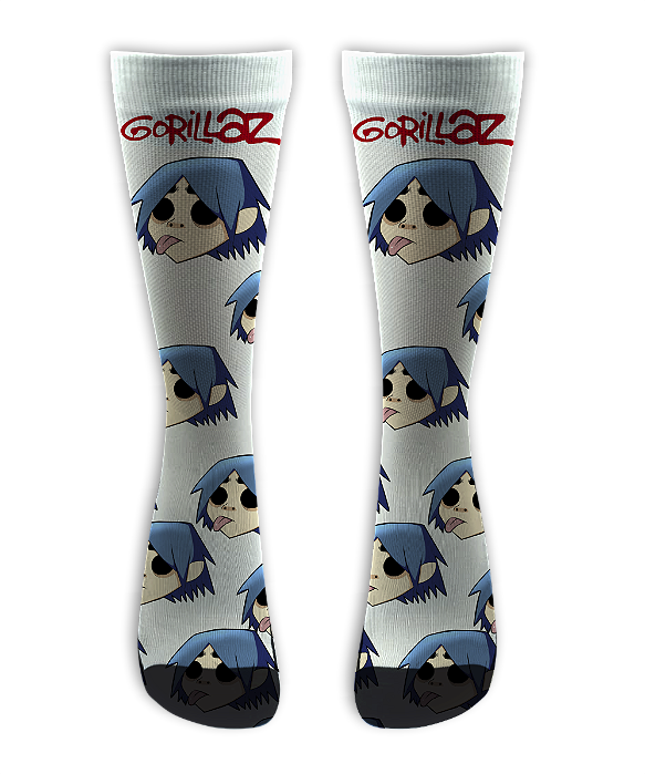 Meia  Cano Alto - Gorillaz Face White