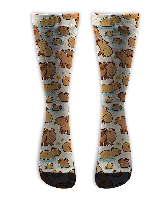 Meia Cano Alto - Capivara Full Print Rosa