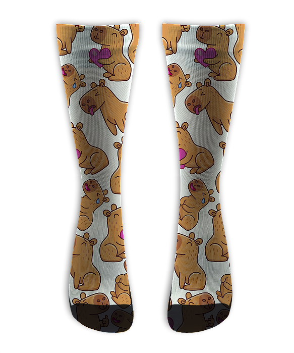 Meia Cano Alto - Capivara Full Print White