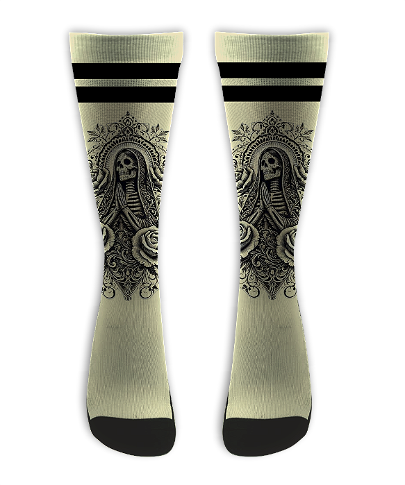 Meia Cano Alto - Santa Morte Crema