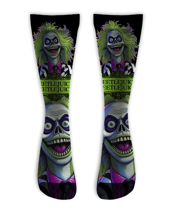 Meia Cano Alto - Bettlejuice Black NEON