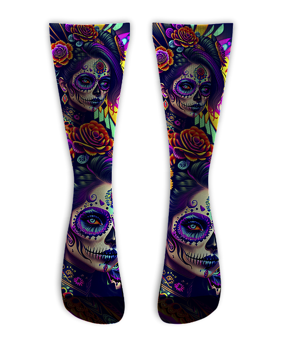 Meia Cano Alto - Catrina Rosas NEON