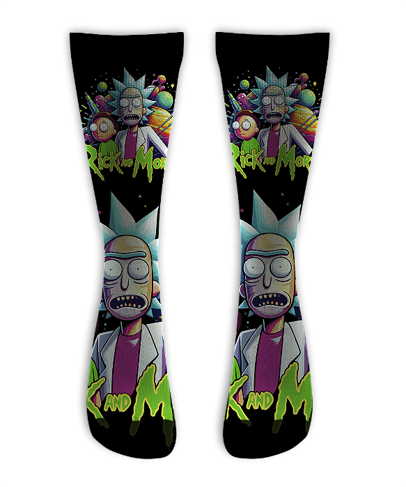 Meia Cano Alto - Rick and Morty Black NEON