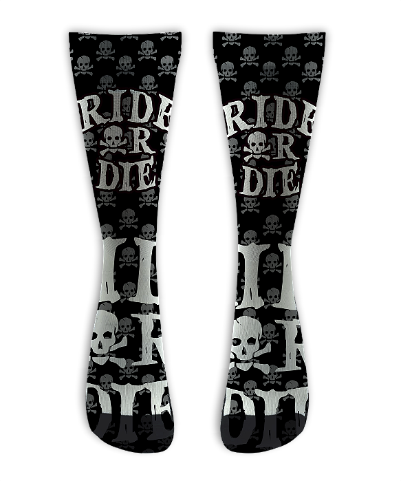 Meia Cano Alto - Ride or Die Skull