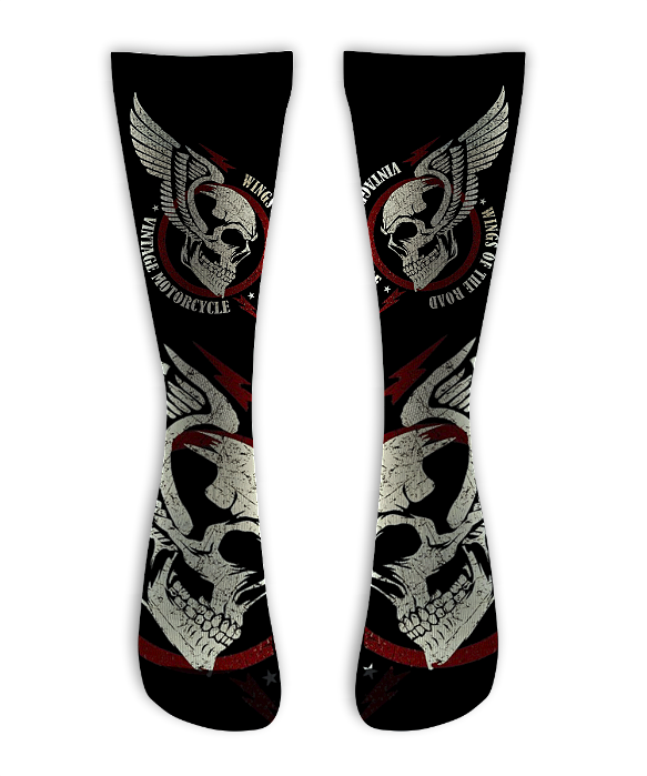 Meia Cano Alto - Skull Wings on Road