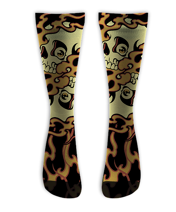 Meia Cano Alto - Skull Flames Old School
