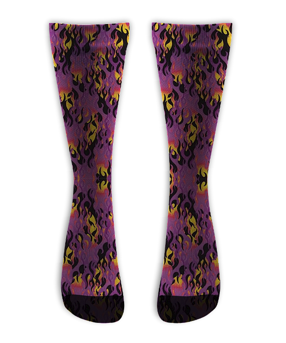 Meia Cano Alto - Flames Vintage Pink Purple