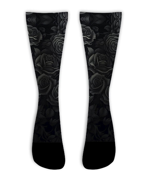 Meia Cano Alto - Roses Degrade Black