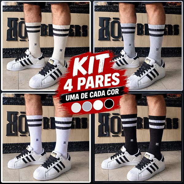 MEIA CANO ALTO ALGODÃO KIT 4 PARES