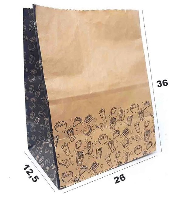 Saco Kraft Delivery Lanches 2 Cores 36x26x12,5 - 50 unidades