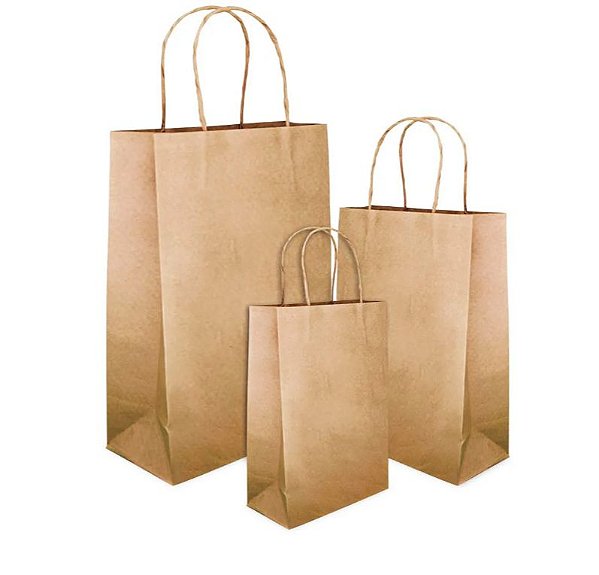 Sacola de papel Kraft Natural com Alça  36x12,5x26 cm - 50 unidades