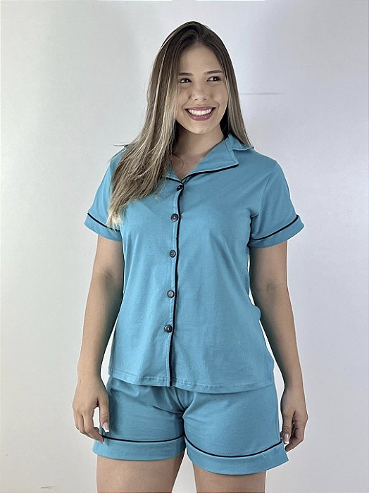 PIJAMA AMERICANO COM SHORT E BOTÕES