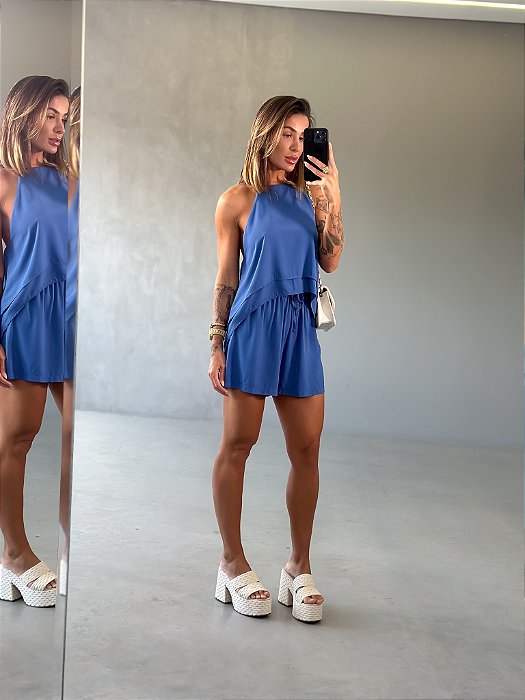 CONJUNTO TATIANE BLUSA + SHORTS AZUL