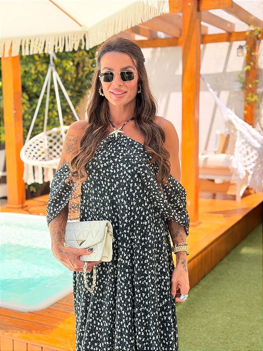 VESTIDO HELENA MIDI PRETO ESTAMPADO