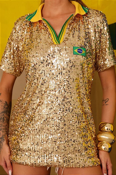 Camiseta Paetê Brasil - Cores