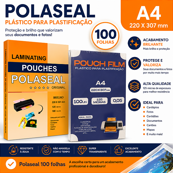 Polaseal A4 Plástico Para Plastificação 220x307x0,05mm 100un