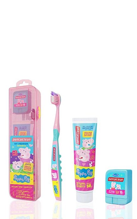 Kit Premium  Escova de dente + Estojo + Pasta de dente + Fio dental da Peppa Pig