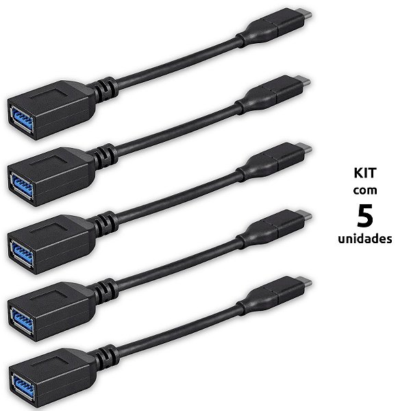 KIT COM 5 CABOS - MONOPRICE ESSENTIALS Cabo adaptador USB-C para USB-A 3.1, Gen 1,  5Gbps, M/F – 15 cm