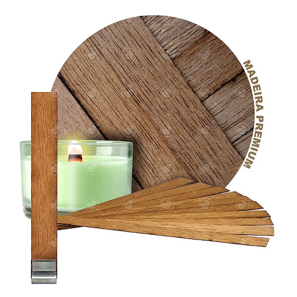 Kit 10 Pavios De Madeira Para Velas 10cm X 1,5cm + 10 Sustentadores