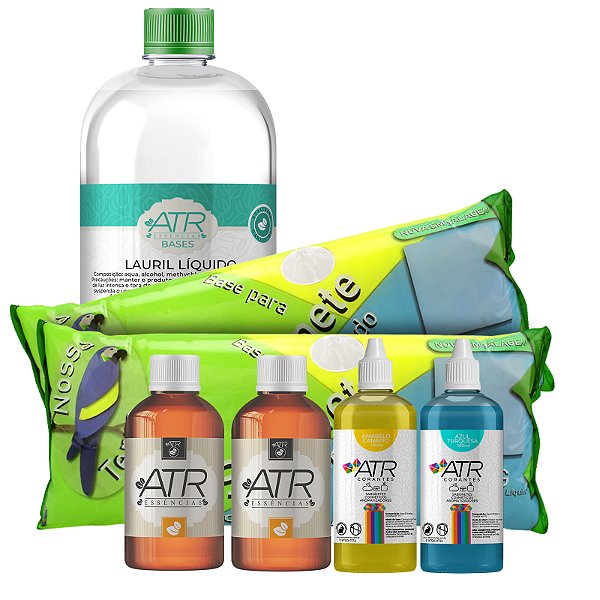 Combo Fabricação de Sabonetes 2kg Base Nossa Terra + 2 Essências 100ml + 2 Corantes Cosméticos 100ml + 1 Litro de Lauril