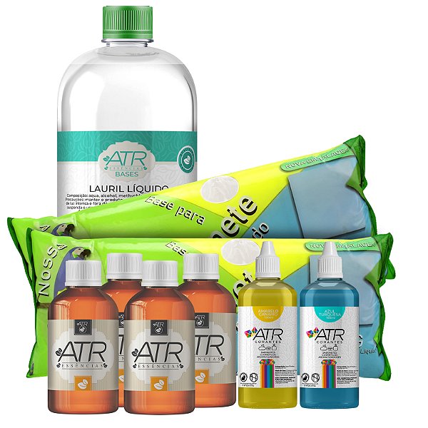 Combo Fabricação de Sabonetes 2kg Base Nossa Terra + 2 Essências 100ml + 2 Corantes Cosméticos 100ml + 1 Litro de Lauril + 2 Extratos 100ml