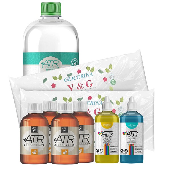 Combo Fabricação de Sabonetes 2kg Base Glicerinada VeG + 2 Essências 100ml + 2 Corantes Cosméticos 100ml + 1 Litro de Lauril + 2 Extratos 100ml