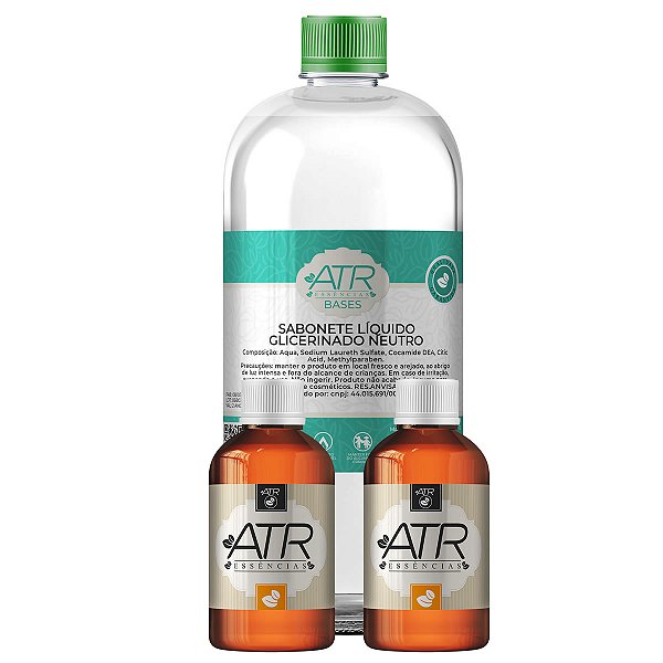 Combo Fabricação de Sabonetes 1 Litro de Sabonete Líquido Glicerinado Neutro + 2 Essências Hidro 100ml