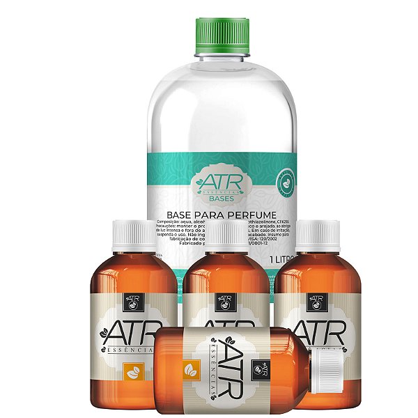 Combo Fabricação de Perfumes - Base para Perfume 1 Litro + 3 Essências Hidro 100ml + Fixador Galaxolide 100ml