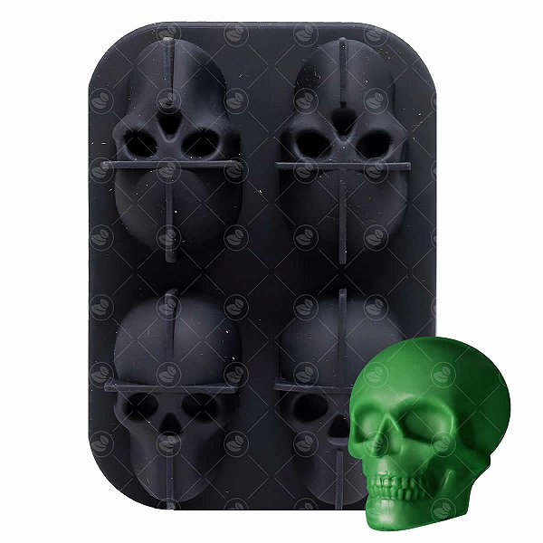 Forma de Silicone Caveira para Saboaria e Velas Artesanais Flexível 4 Cavidades